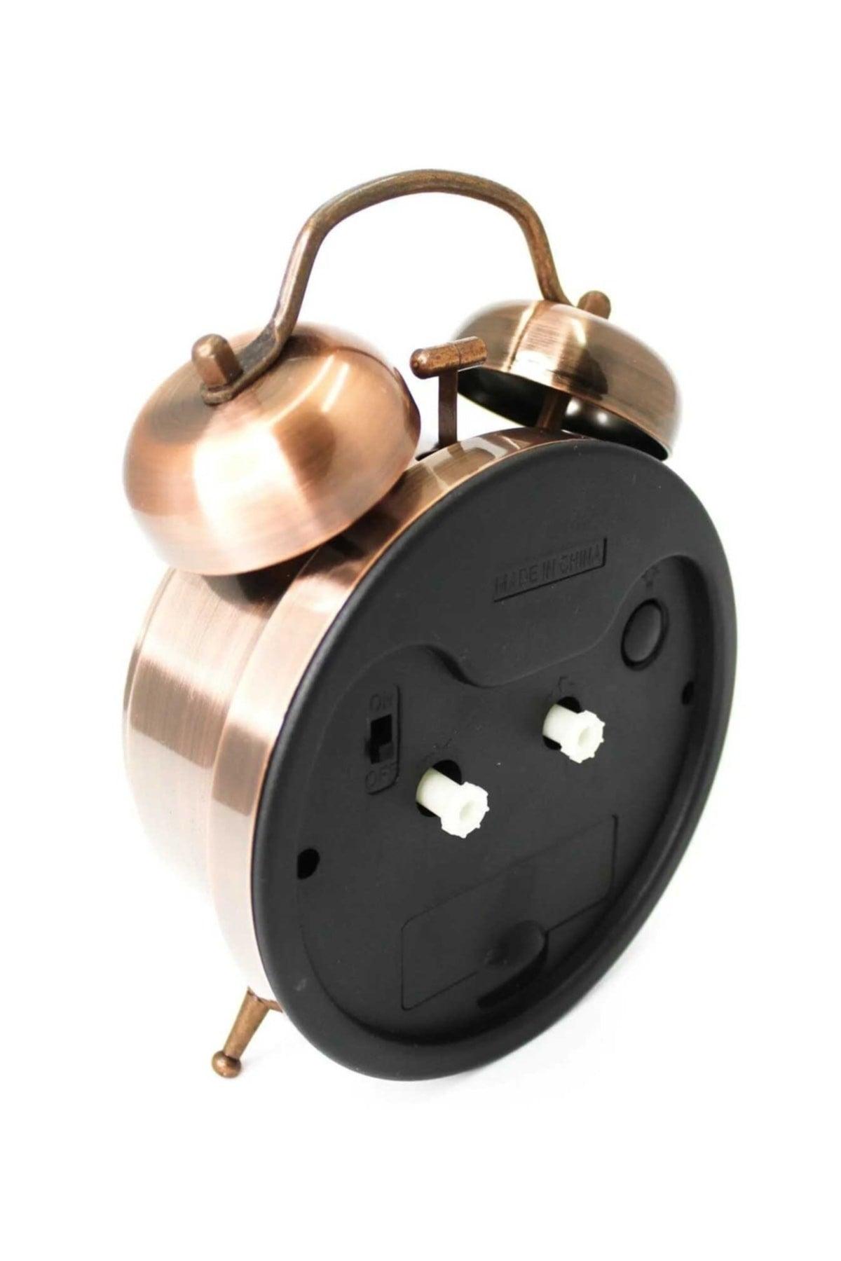 Large Size Tumbled Copper Double Chime Alarm Alarm Clock Flowing Seconds Luminous Desk Clock Nostalgic - Swordslife