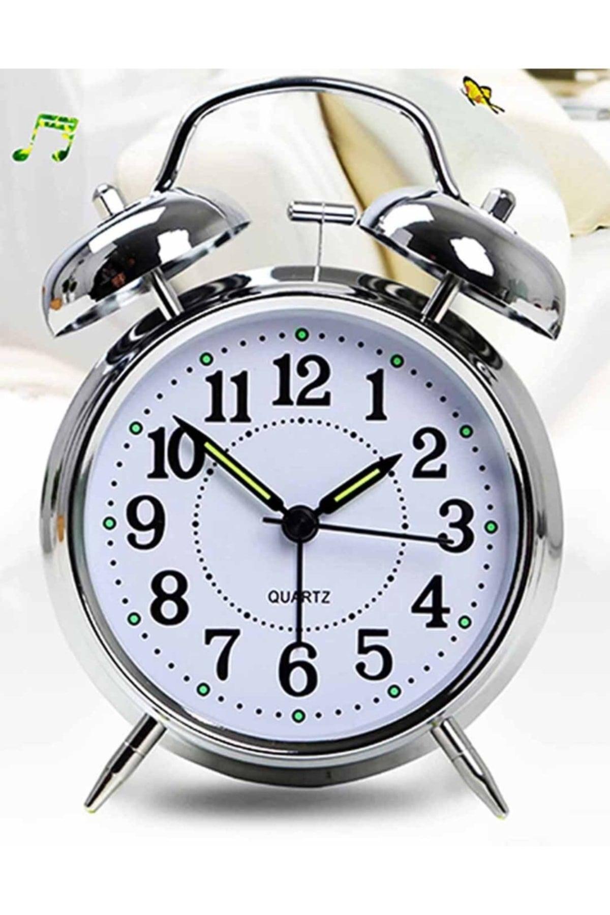Large Size Nostalgic Silver Flowing Seconds Illuminated Alarm Table Clock - Swordslife