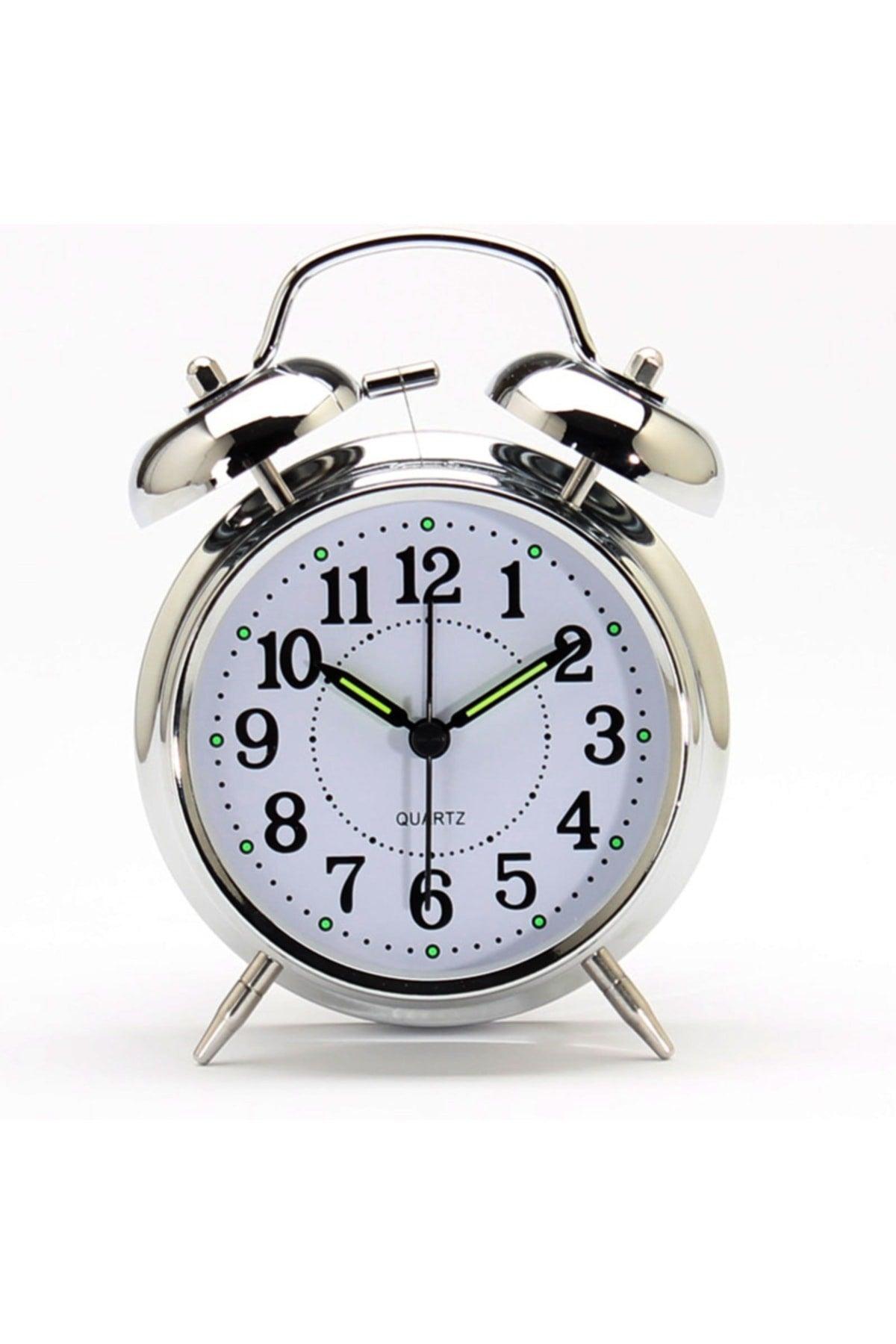 Large Size Nostalgic Silver Flowing Seconds Illuminated Alarm Table Clock - Swordslife