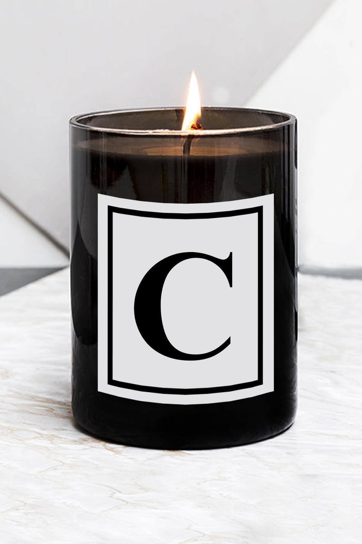 Letter C Large Size Black Glass Candle - Swordslife