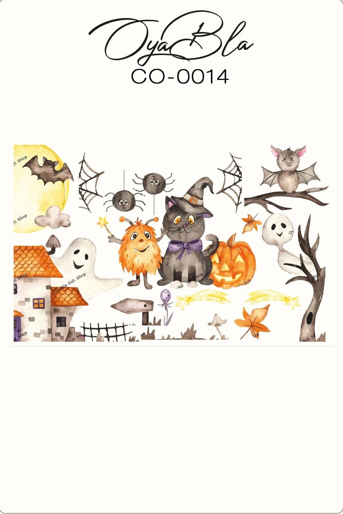 Halloween Halloween Decorations Bat And Cat Decorative Sticker,glass Sticker - Swordslife