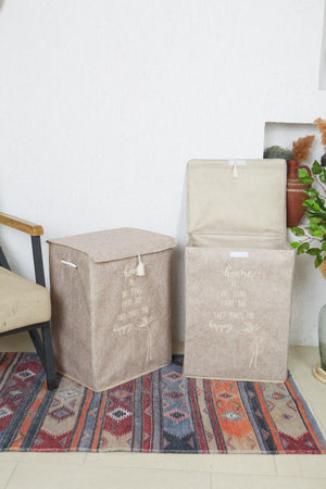 Laundry Basket 2 'Set Felt Dirty Basket Beige Beige 41x30x55 - Swordslife