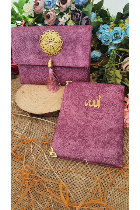 Bag Velvet Yasin Juz Book 18x13,5 Cm 128 Pages Audio Listening Birth Mevlit Gift Lila Nubuck - Swordslife