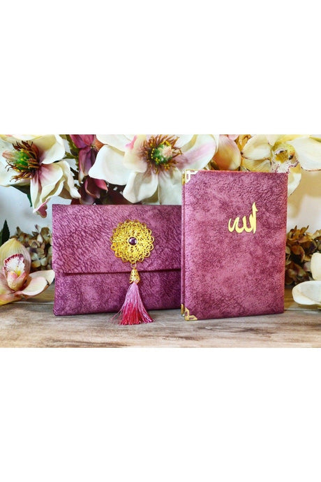 Bag Velvet Yasin Juz Book 18x13,5 Cm 128 Pages Audio Listening Birth Mevlit Gift Lila Nubuck - Swordslife