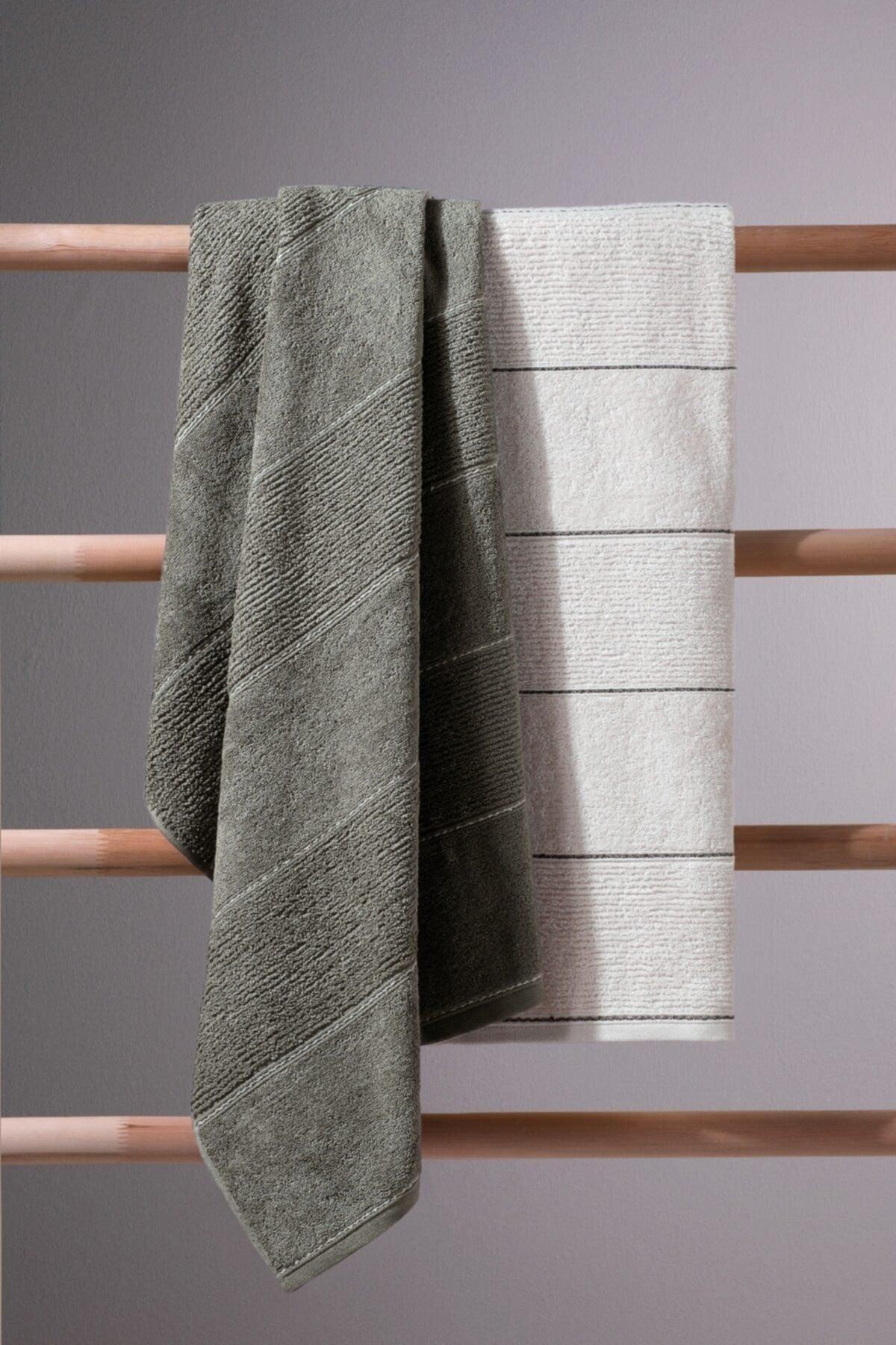 Carmine Bath Olive - Extra Soft, Modern 100% Cotton 70x140cm. 2 Bath Towels - Swordslife