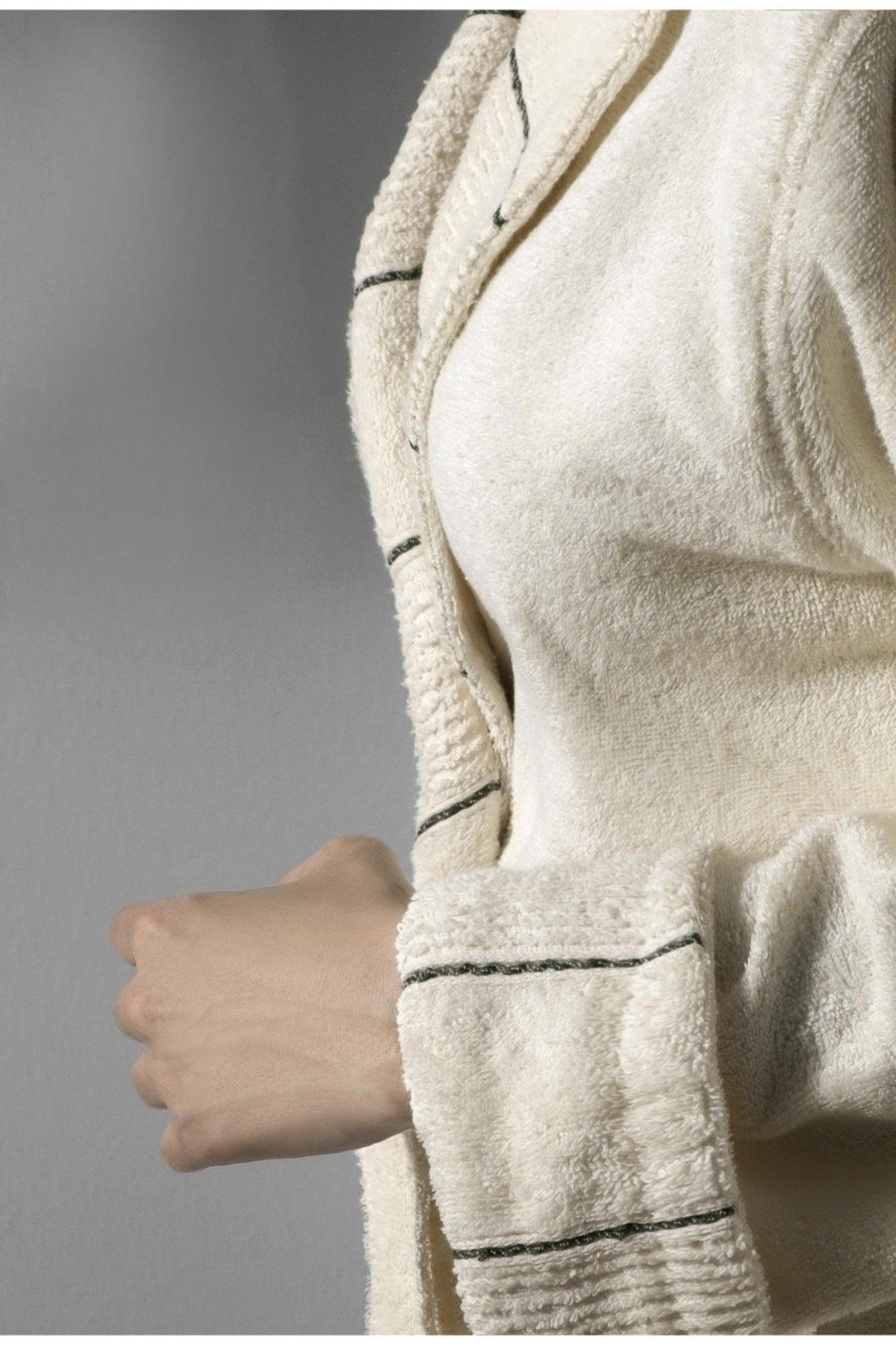 Carmine Robe Cream - Extra Soft, Modern And Special Design 100% Cotton Unisex Salvia Bathrobe - Swordslife