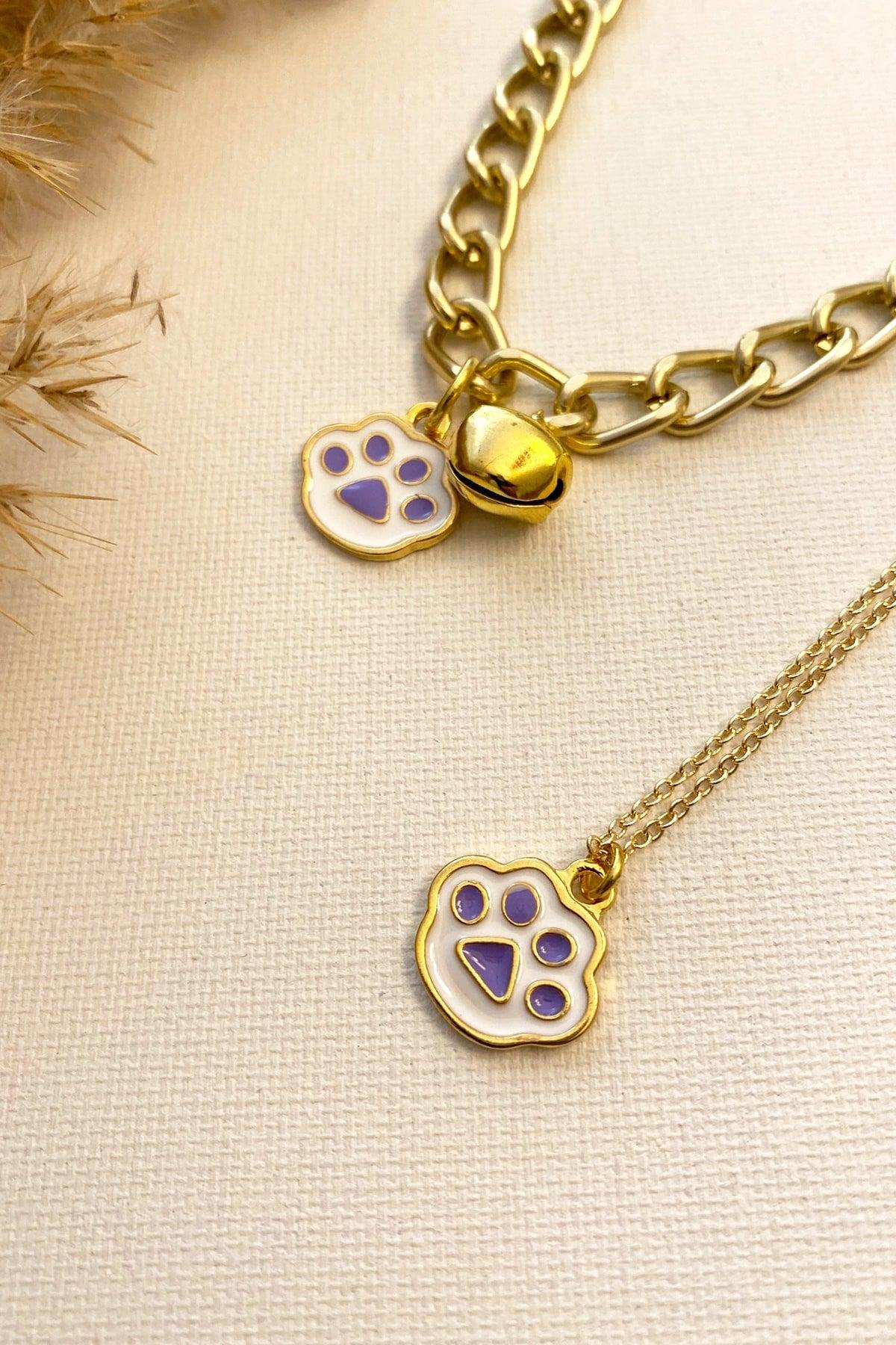 Cat Collar Cat Necklace Purple Paw Detailed