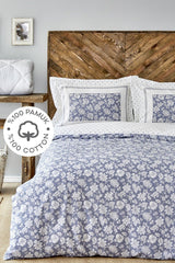 Celerina Blue 100% Cotton Double Fitted Duvet Cover Set - Swordslife