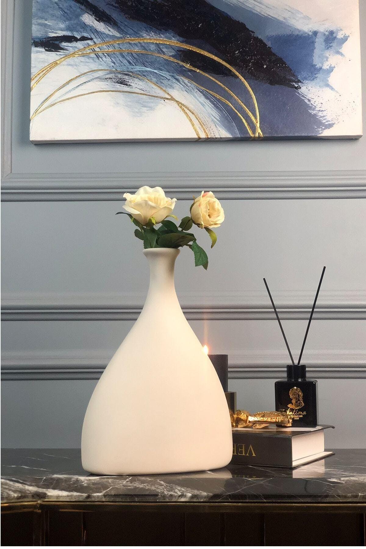 Ceramic Asymmetrical Handmade Vase-beige Color - Swordslife