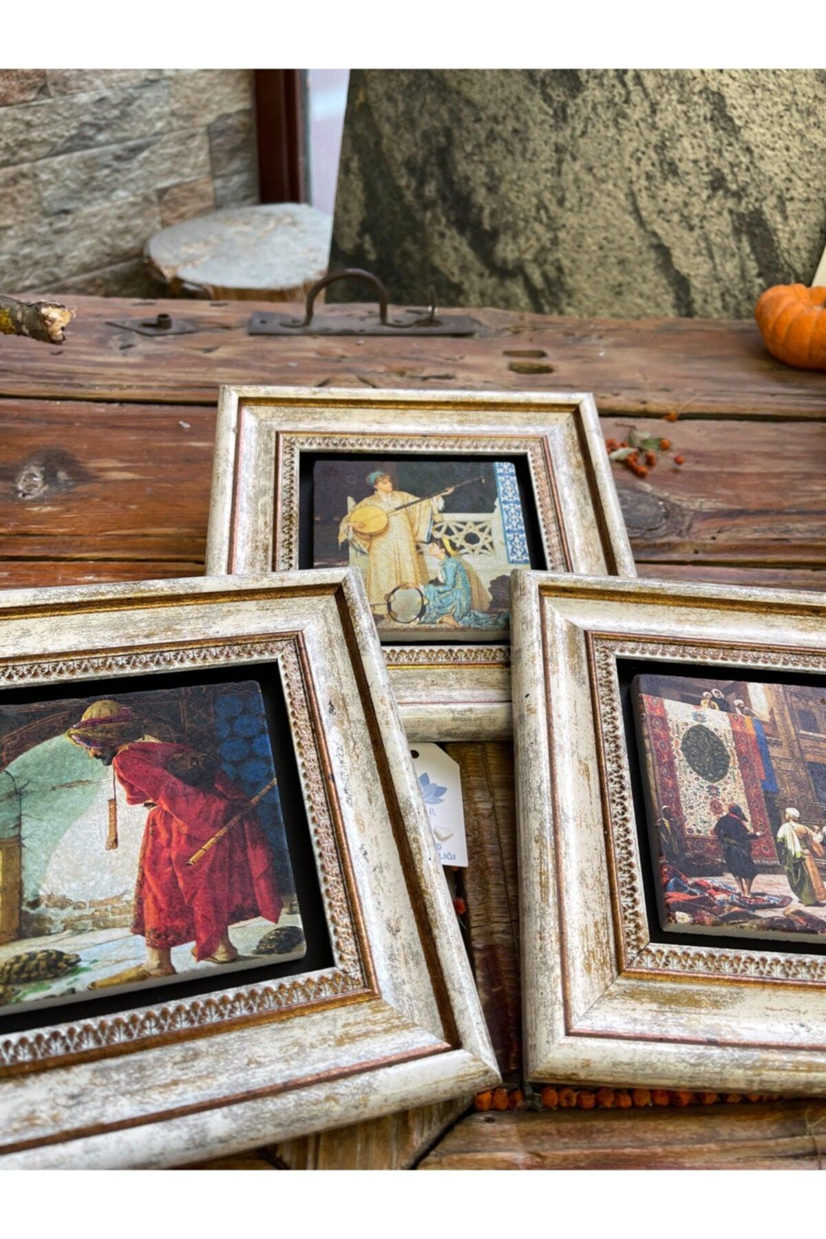 Framed Stone Wall Decor Set of 3-OSMAN HAMDİ TABLELARI-WALL FRAME SET - Swordslife