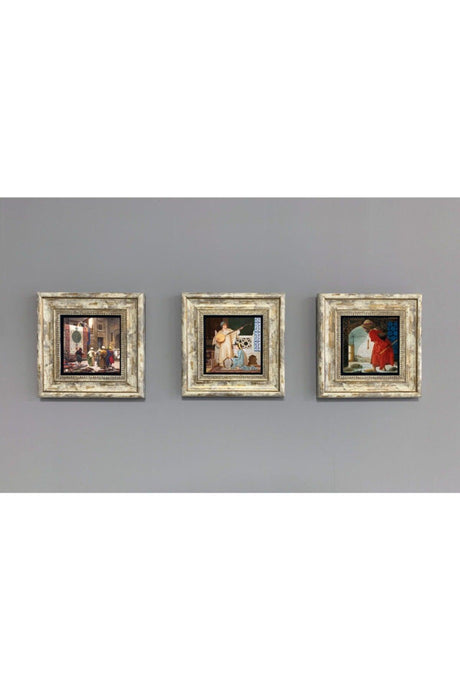 Framed Stone Wall Decor Set of 3-OSMAN HAMDİ TABLELARI-WALL FRAME SET - Swordslife