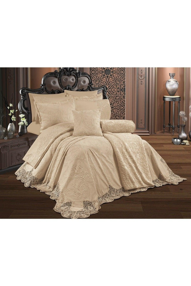 Dowry Package 10 Pieces Cappuccino Bedspread Duvet Cover Set Blanket - Swordslife