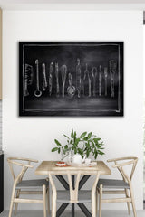 Chalk on Blackboard Kitchenware Drawing Canvas Wall Painting - Swordslife