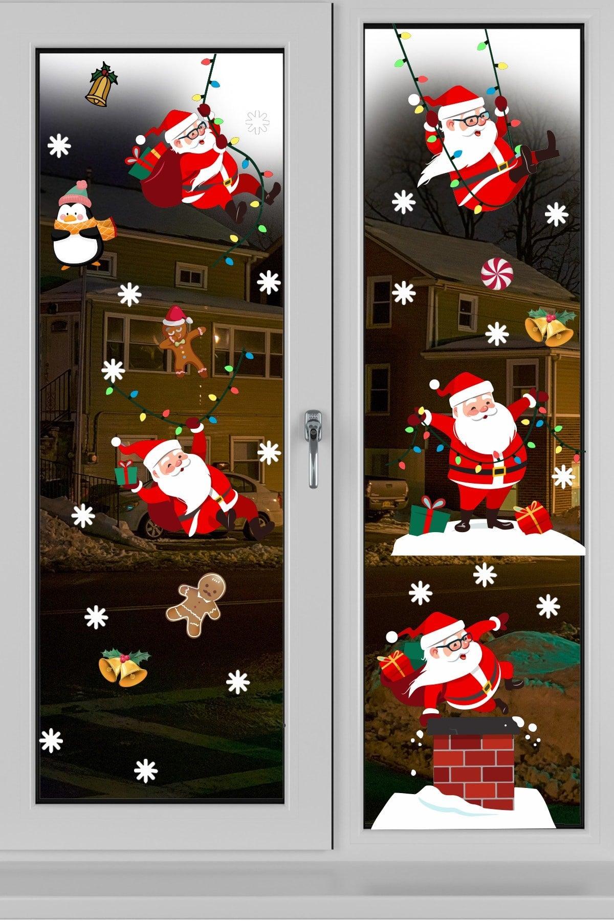 Christmas Sticker Cute Santa Claus And Snowflakes Window Wall Decorations - Swordslife