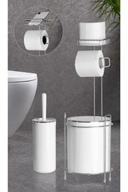 Chrom Ersatz Wc Papier - Runde weiße Müll Eimer und Wc Brush Set - Swordslife