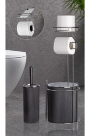 Chrom Ersatz Wc Papier - Streifen Runde schwarze Müll Eimer und Wc Brush Set - Swordslife