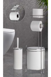 Chrom Ersatz-Wc-Papier - Streifen Runde weiße Müll Eimer und Wc Brush Set - Swordslife