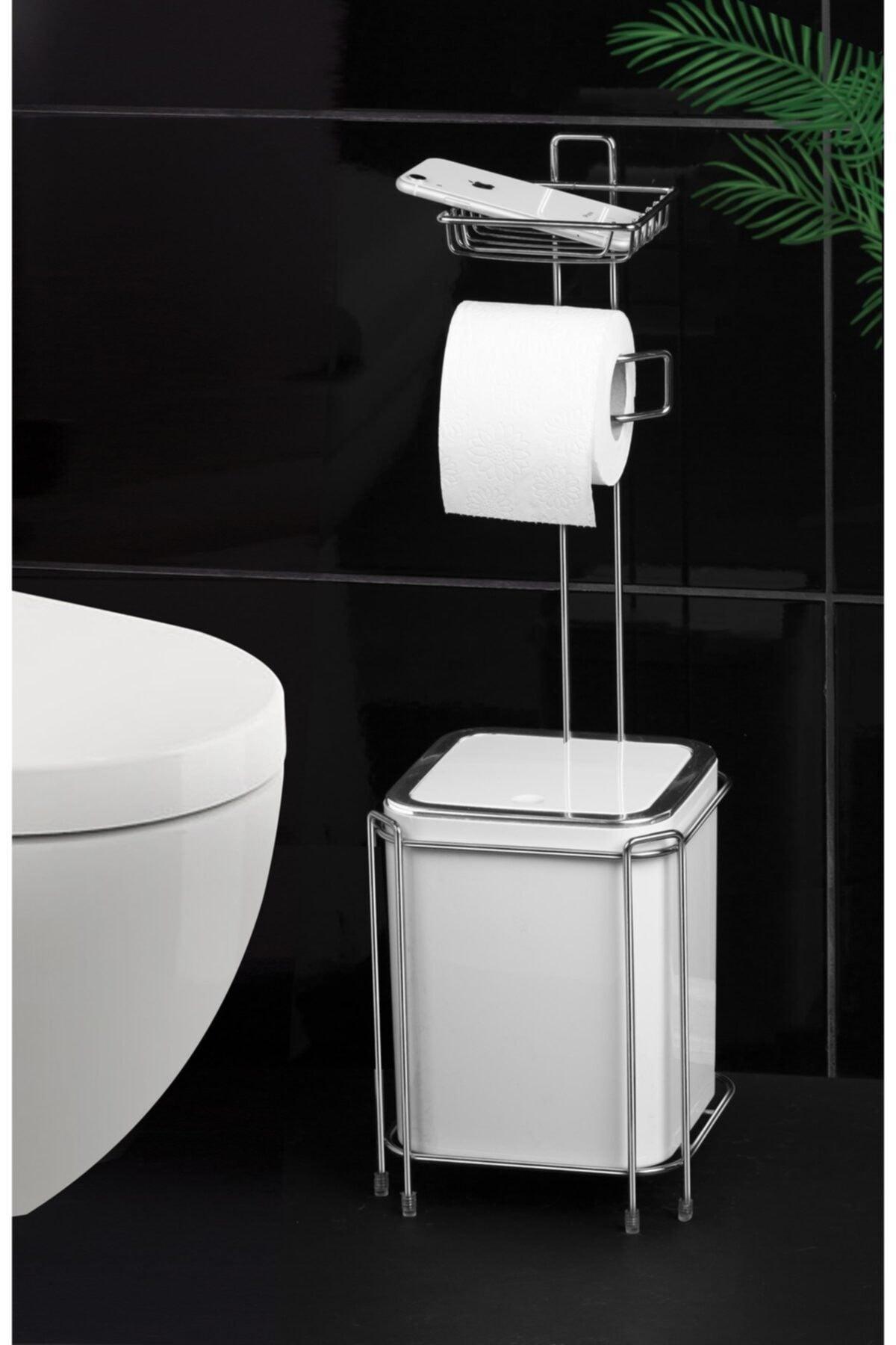 Chrom Ersatz Wc Papier und quadratische weiße Müll Eimer - Swordslife