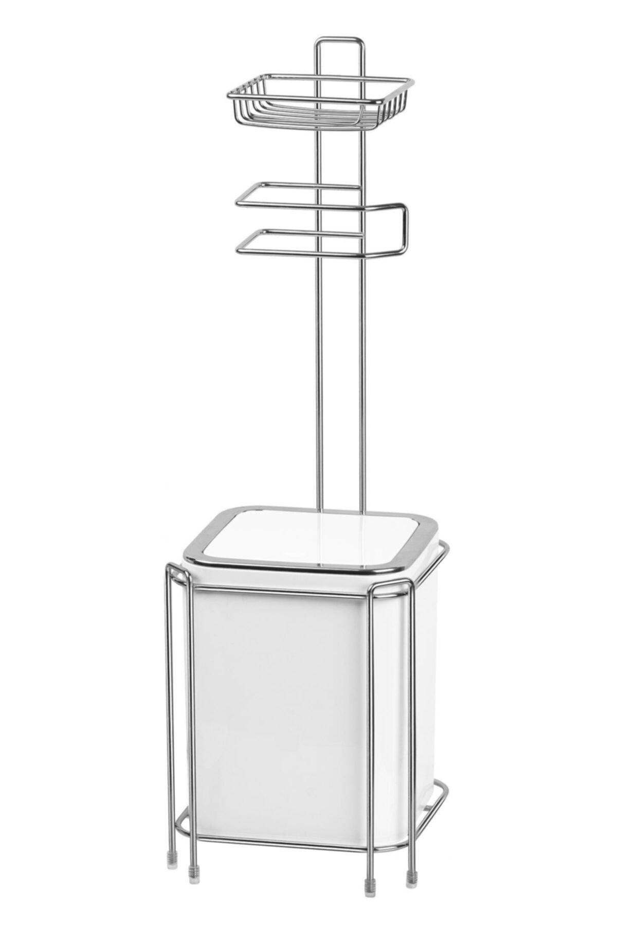 Chrom Ersatz Wc Papier und quadratische weiße Müll Eimer - Swordslife