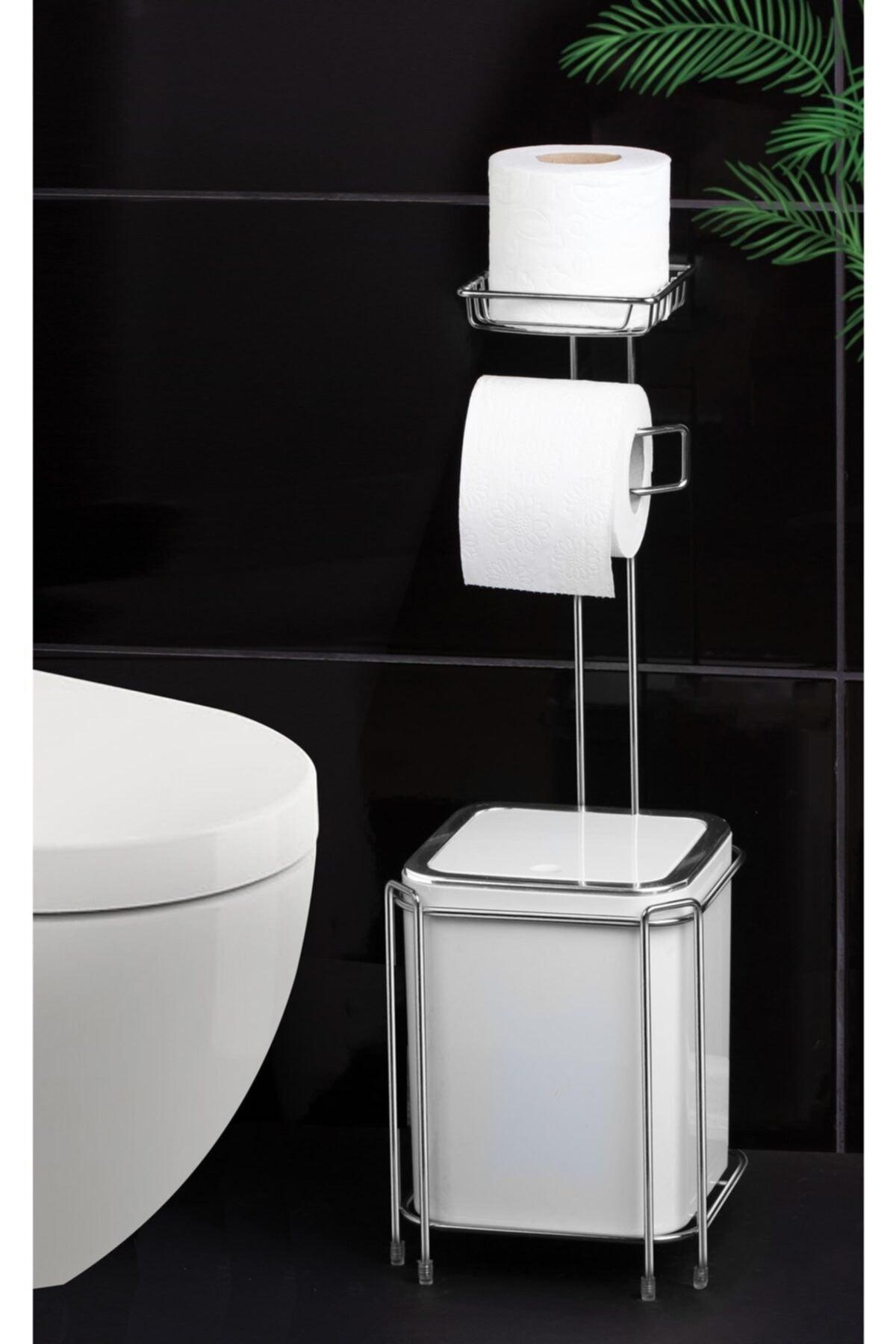 Chrom Ersatz Wc Papier und quadratische weiße Müll Eimer - Swordslife