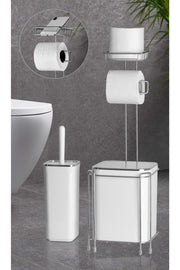 Chrom Ersatz-Wc-Papier - Weißer Müll-Buchse und Wc-Brush-Set - Swordslife