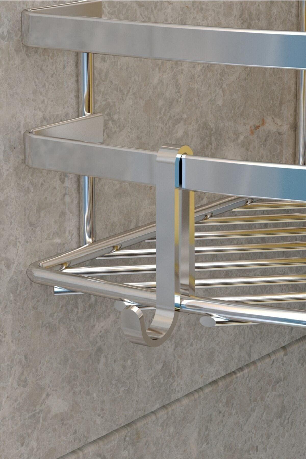 Chrome Three Tier Hook Bathroom Corner Shelf - Swordslife