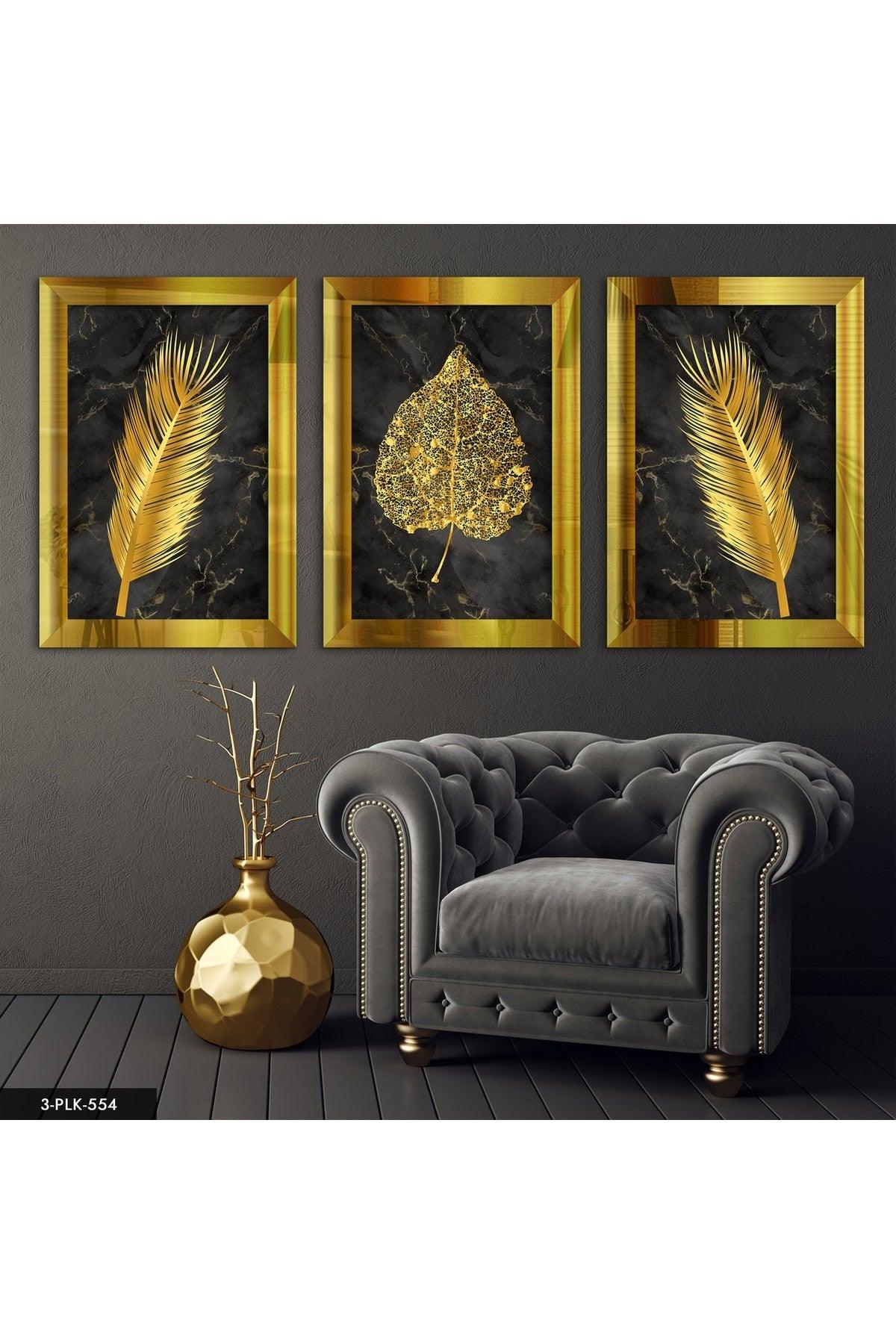 Flower Leaf Gold 3 Pieces Plexiglass Mirrored Table - Swordslife