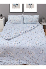 Floral Turquoise Duvet Cover Set, Cotton Ranforce Fabric, Double - Flowers - Swordslife