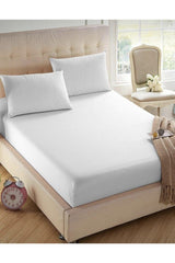 Double 100% Cotton Combed Cotton Elastic Bed Sheet White - Swordslife