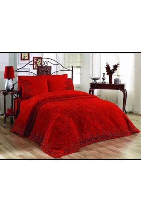 Double Blanket Bedspread Set Red Color In Dowry Box - Swordslife