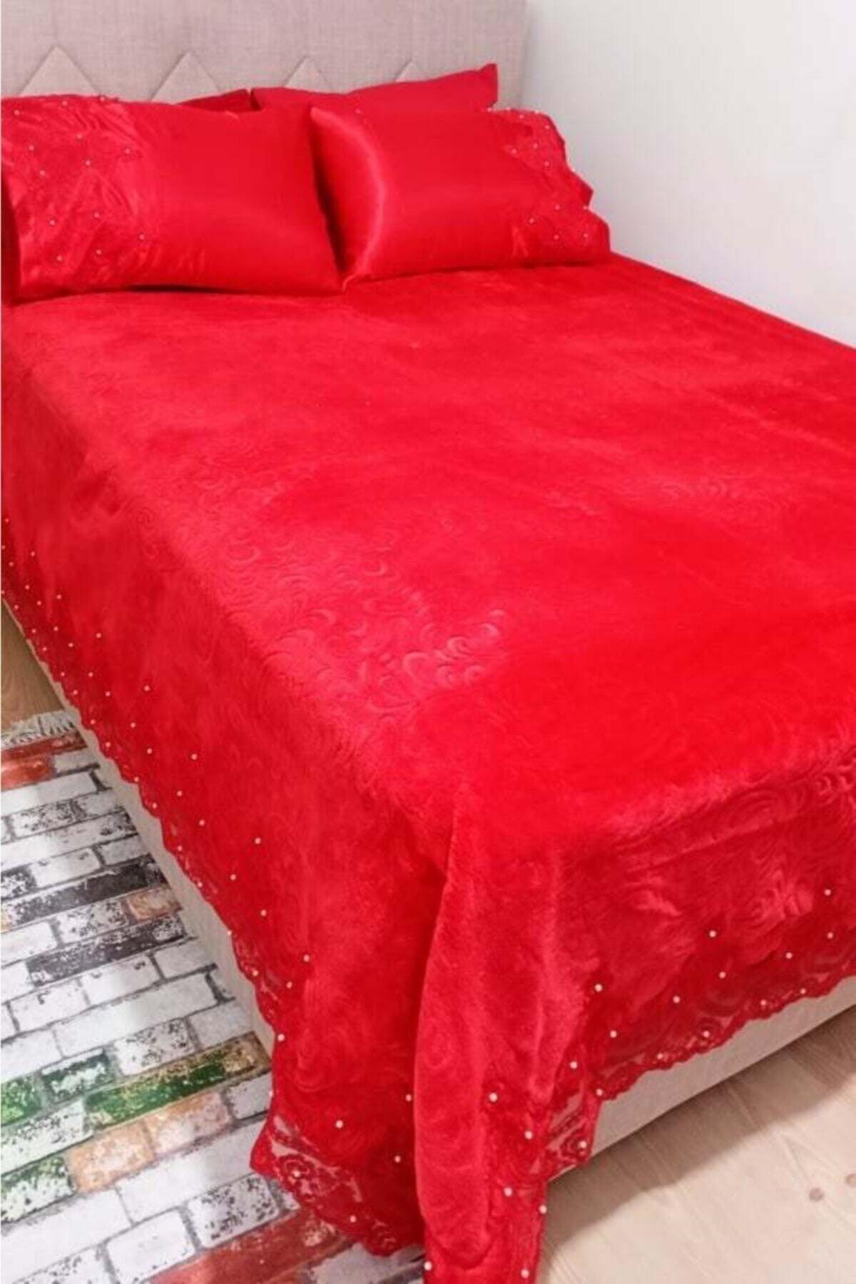 Double Blanket Bedspread Set Red Color In Dowry Box - Swordslife