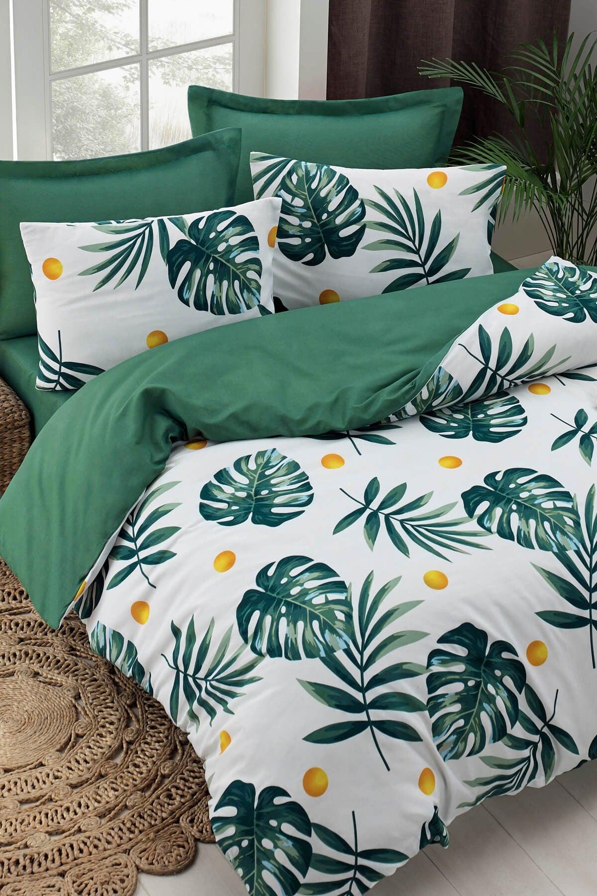 Double Easy-Iron Duvet Cover Set Monstera Green - Swordslife