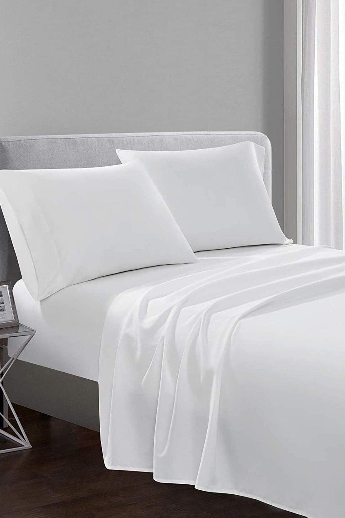 Double Cotton Bed Sheet Set White 220x240 Cm Alvaro | Hotel Linen - Swordslife