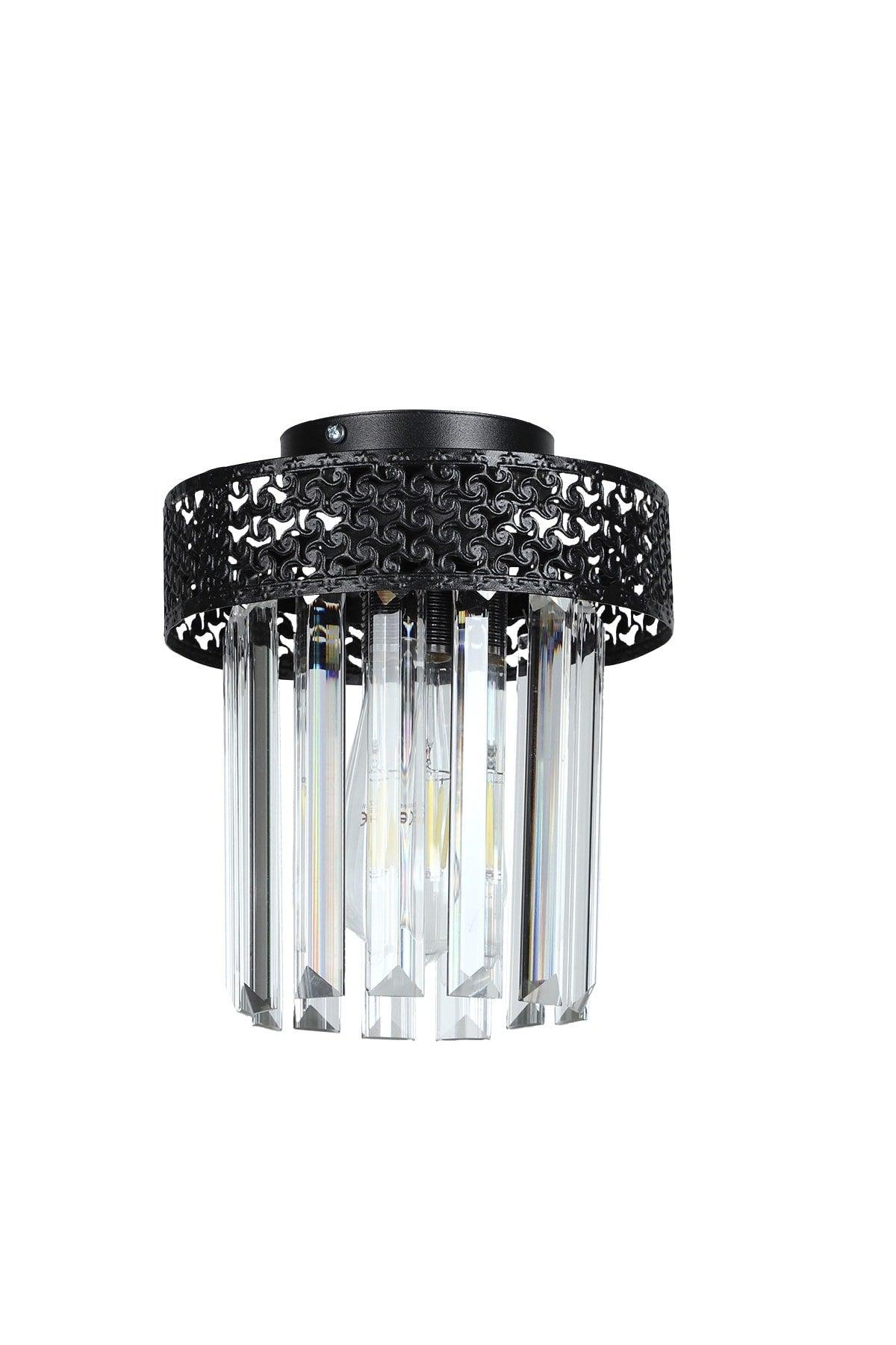 Citrus Single Black Lux Crystal Stone Ceiling Mount Chandelier - Swordslife