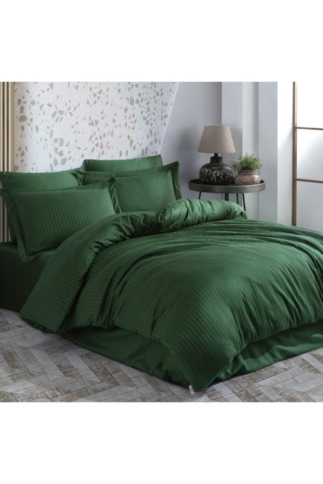 Striped Green - Double Jacquard Satin Duvet Cover Set - Swordslife