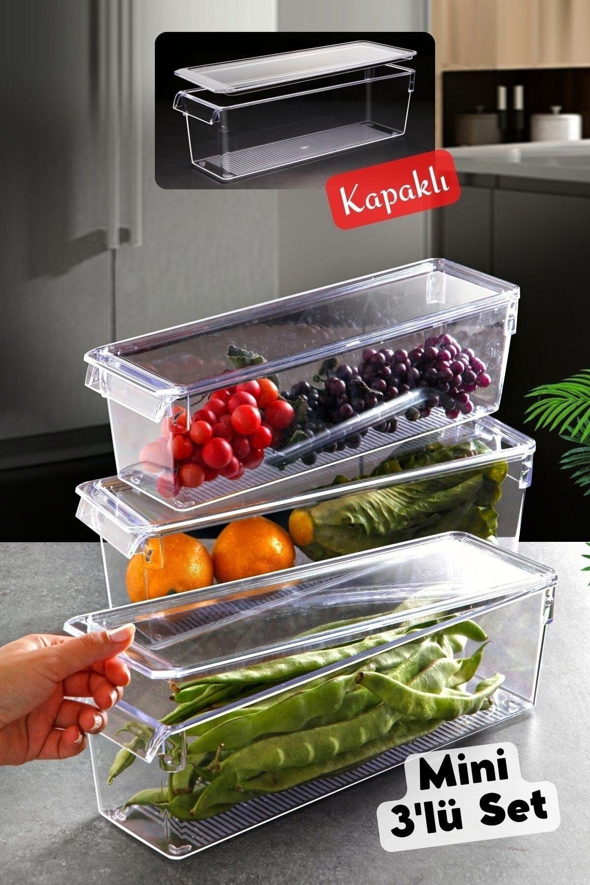 Mini Tall Clear Refrigerator & Cabinet Organizer with Lid - 3 Pieces - Swordslife