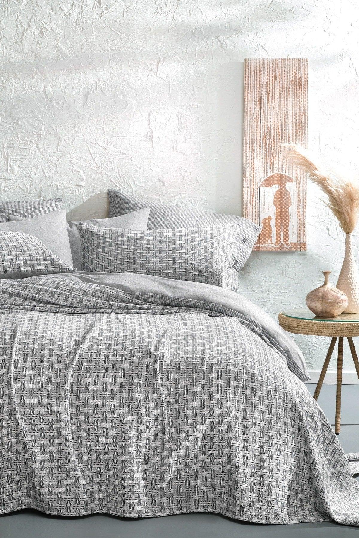 Clara Single Dobby Pique Bedspread Set - Gray - Swordslife