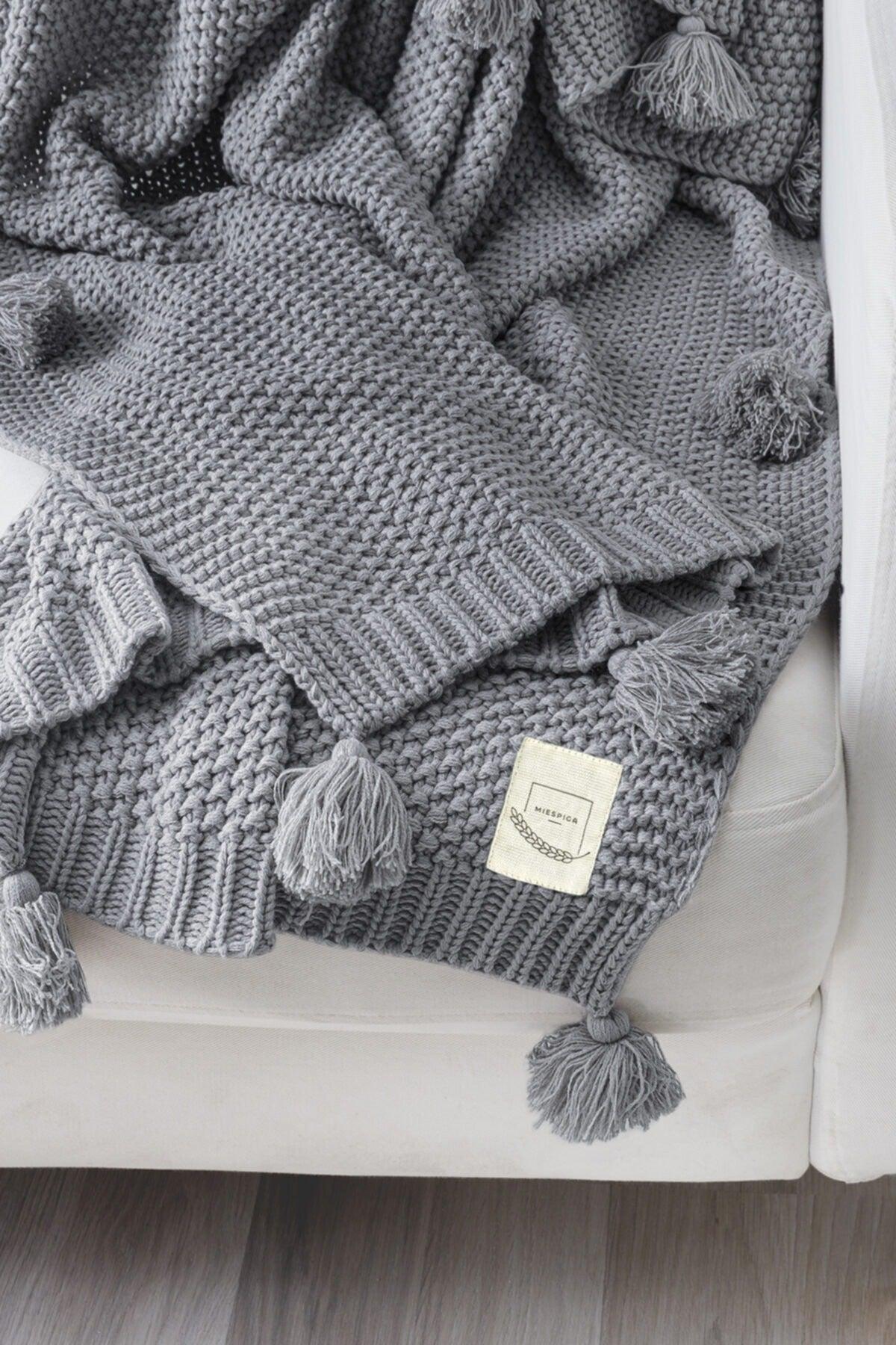 Coco Rice Knitted Pompom Knitwear TV Blanket Throw Gray - Swordslife