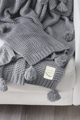 Coco Rice Knitted Pompom Knitwear TV Blanket Throw Gray - Swordslife