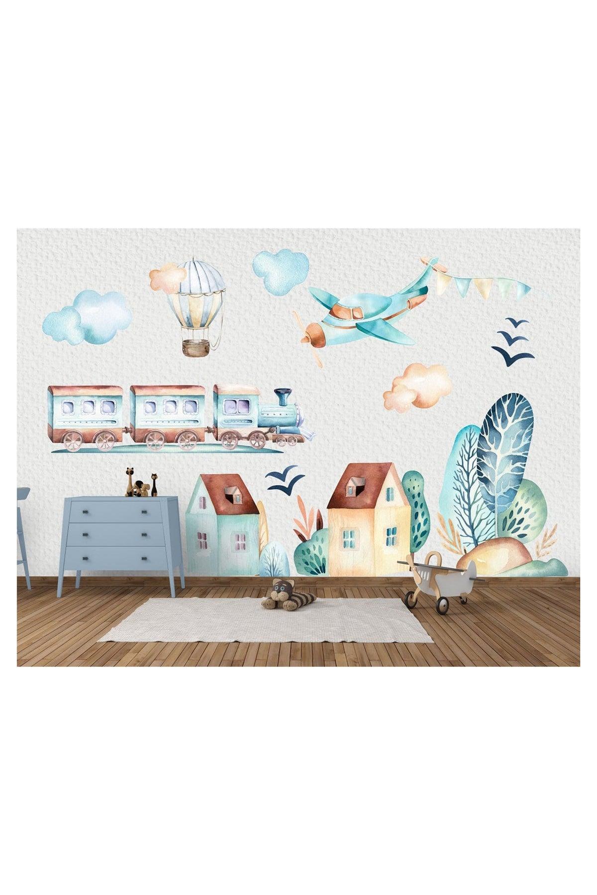 Kids Room Wall Sticker Set Airplane Train And Sweet Homes - Swordslife