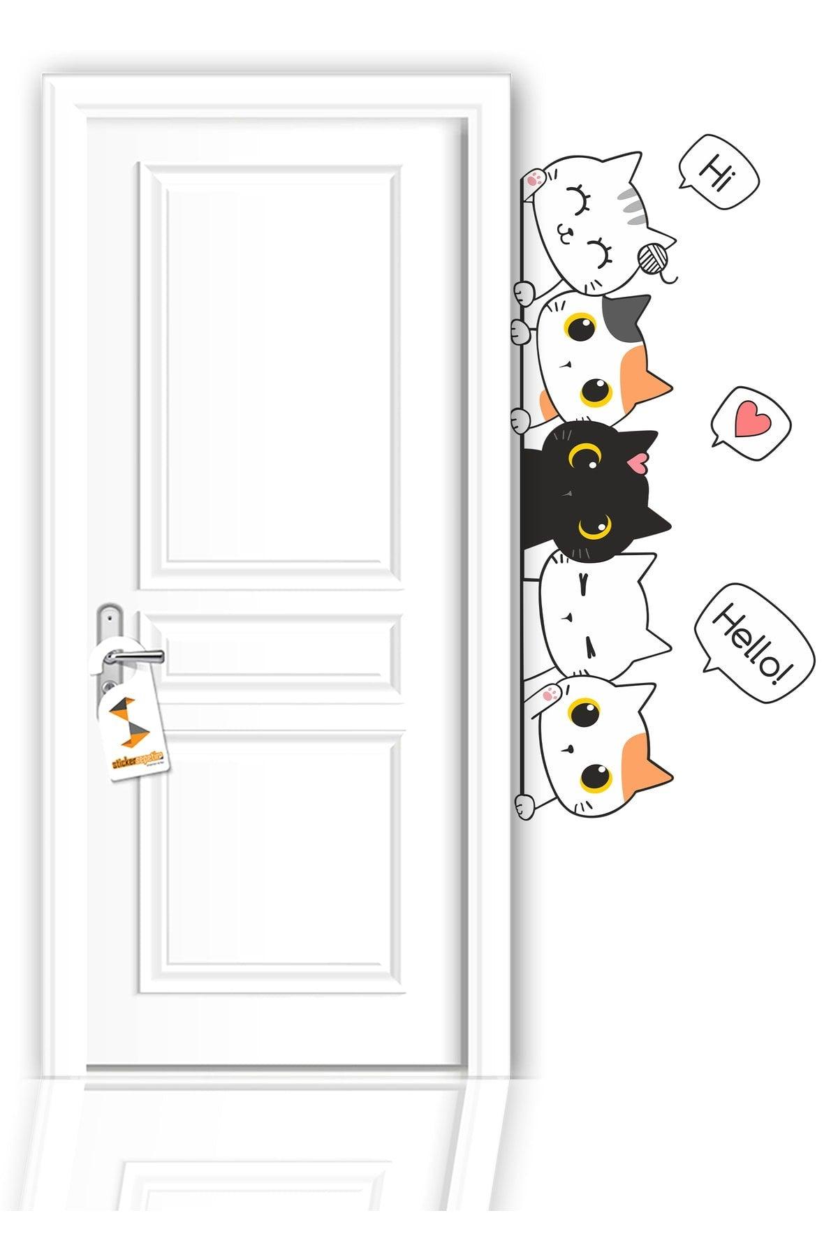 Kids Room Door Side Decorative Sticker Cute Cats Wall Ornament - Swordslife