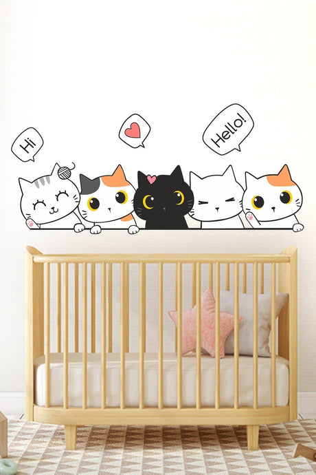 Kids Room Door Side Decorative Sticker Cute Cats Wall Ornament - Swordslife