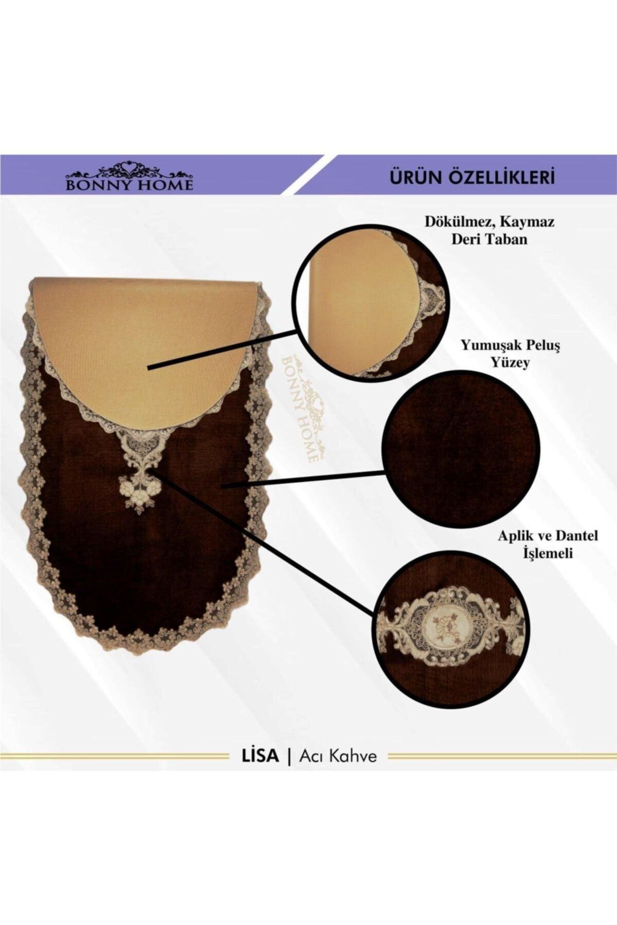 Coffee Lisa 3pcs Dowry French Lace Appliqued Closet Set Bathroom Carpet Mat Set - Swordslife