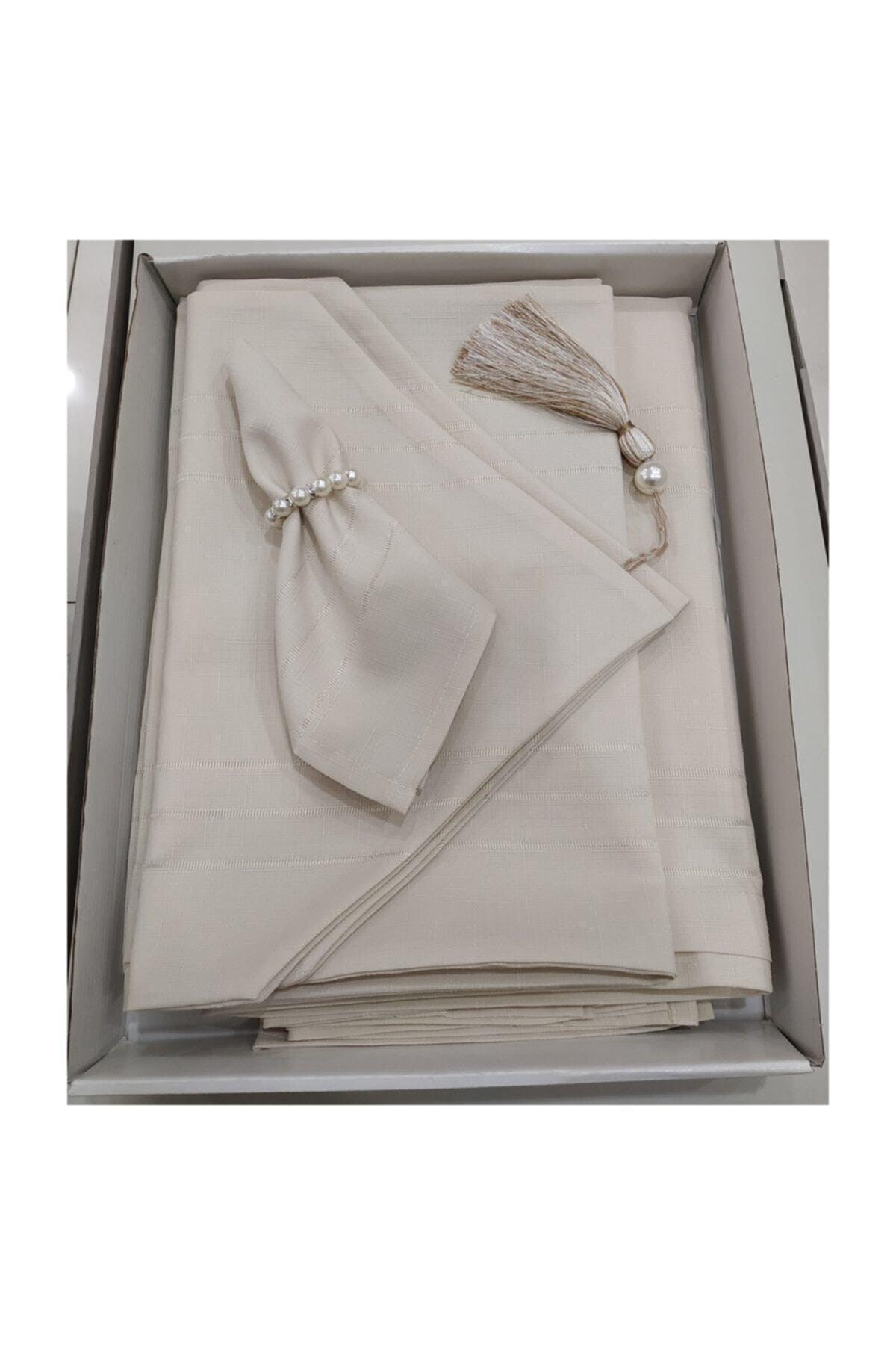 Colber 12 Person Table Cloth Set Beige Color 26 Pieces - Swordslife