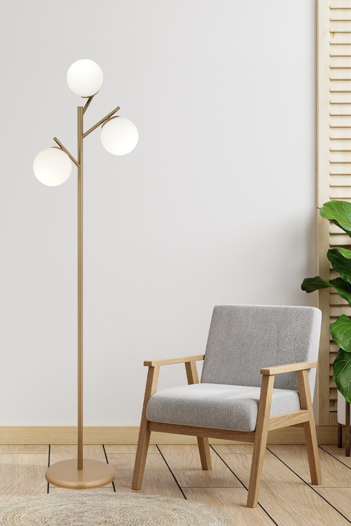 Renji 3 Piece Antique Painted White Glass Modern Design Metal Floor Lamp - Swordslife