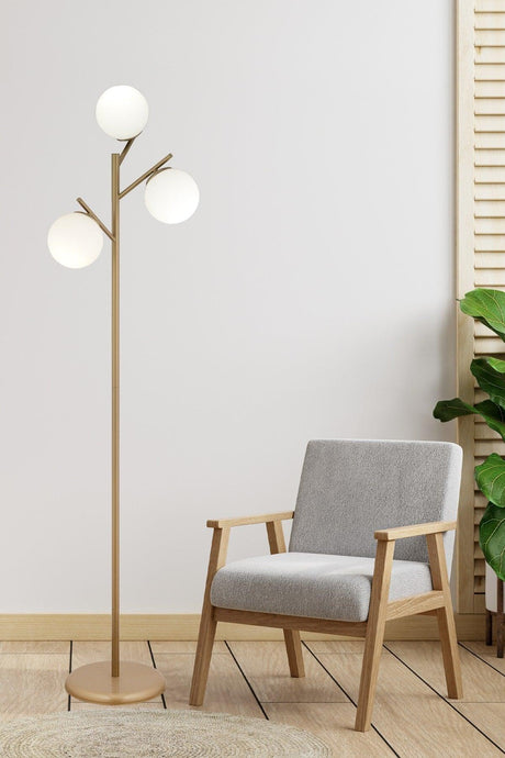 Renji 3 Piece Antique Painted White Glass Modern Design Metal Floor Lamp - Swordslife