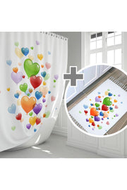 Colorful Balloon Bathroom Curtain Set - Non-slip Base Bath Mat And Shower Curtain Set - Front Door Mat - Swordslife