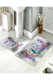 Colorful Feather Patterned Bathroom Rug Set (60x100/40x60) - Cp1096 - Swordslife