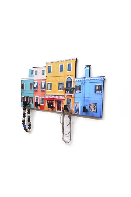 Colorful House Patterned Wooden Keychain Hallway Key Hanger - Swordslife