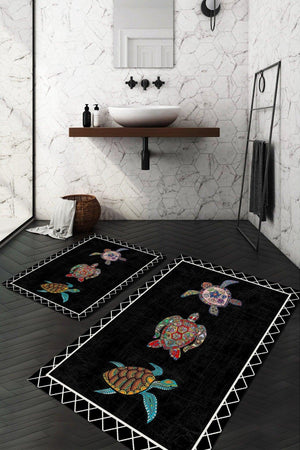Colorful Turtle Patterned 2-Piece Carpet Set